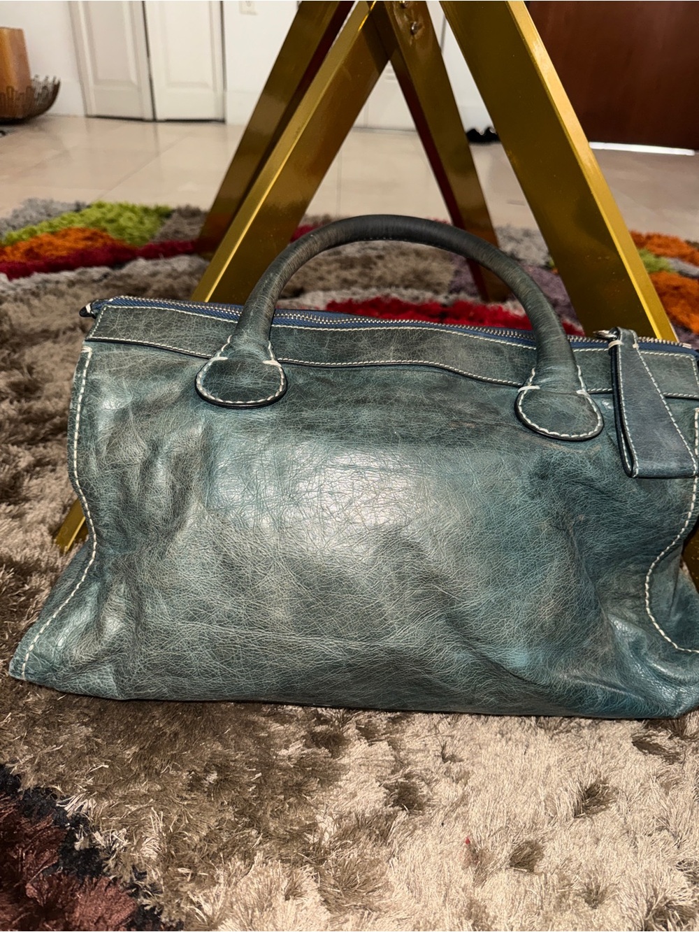 Chloe Black Leather Edith Tote with Contrast Stitching - Picture 4 of 12